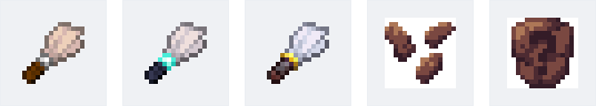 Brosse en fer, brosse en diamant, pinceau en netherite, fragments d'artéfact et artéfact non identifié