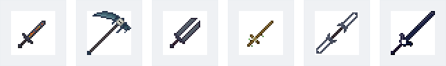 Lame de braise, Déchireur d'âmes, Stormbringer, Épine de ronce, Tranchant de la tempête et Claymore de l'observateur