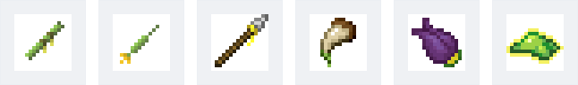 Sarbacane, fléchette, lance, croc de naga, graine de foliaath et gelée luminescente
