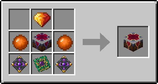 Recette de la table du corbeau: Gemme de la Famille Royale en haut, God-Fused Pearl de chaque côté de la table d'enchantement d'Apothic Enchanting, Matrices Runiques et Circuit Quantique en bas