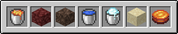 Seau de lave, netherrack, sable des âmes, seau d'eau, seau de neige poudreuse, sable et cake pour Blaze