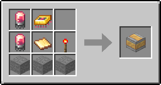 Recette du générateur d'impulsion séquencé: deux tubes électroniques, une puce de contrôle, une plaque de laiton, une torche de redstone et trois pierres