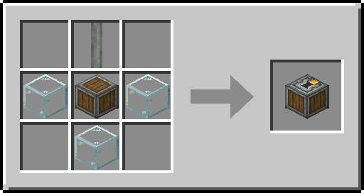Recette de l'extrudeuse mécanique: un arbre en haut, un boitier d'andésite au centre, un verre à gauche, à droite et en bas