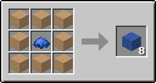 Huit blocs de carton autour d'une teinture bleue donnent huit blocs de carton bleu