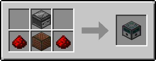 Recette du récepteur MIDI: un observateur au-dessus d'un bloc musical entouré de deux poudres de redstone