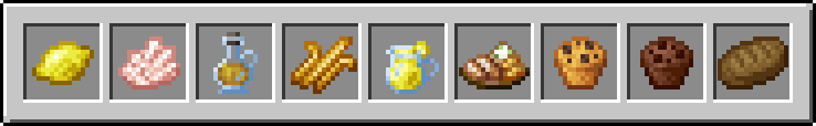 Citron, sel, huile de cuisson, pomme de terre frite, limonade, fish and chips, muffin au citron, muffin au chocolat et pain rustique