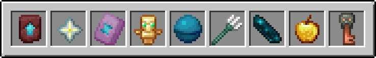 Modèle de forge amélioration en netherite, étoile du Nether, modèle de garniture d'armure, totem d'immortalité, cœur de la mer, trident, éclat d'écho, pomme dorée enchantée et clé des épreuves